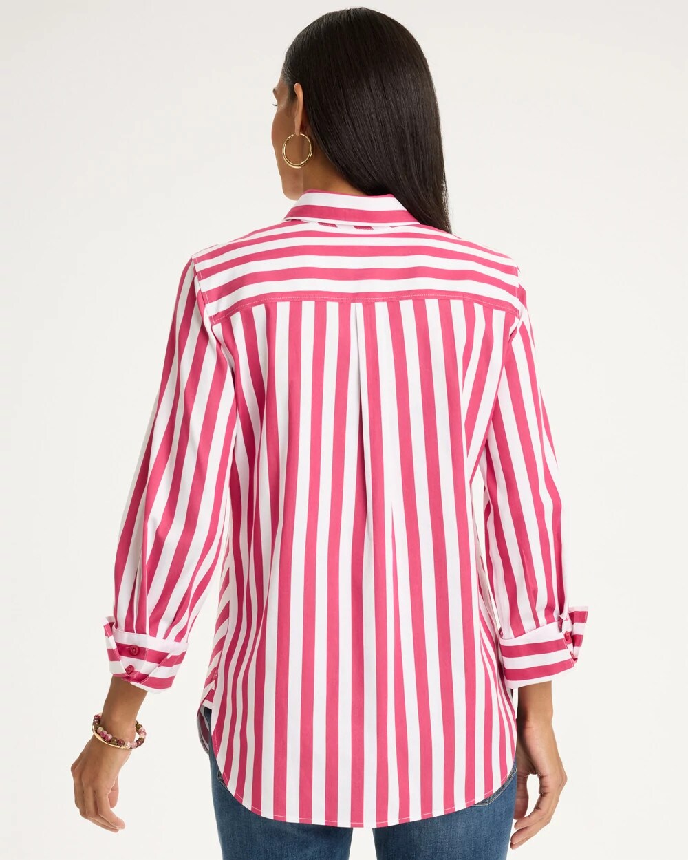 No Iron Stretch Slimming Striped Shirt