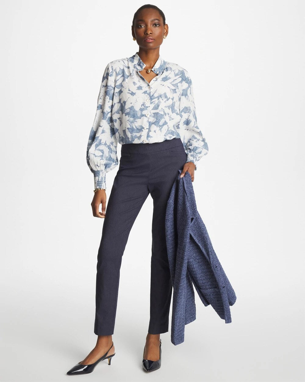 Faux Silk Mockneck Blouse