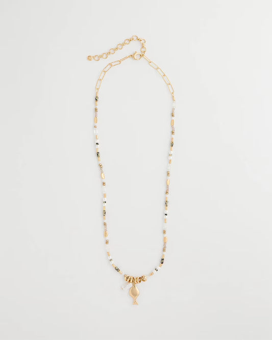 Coral Jade Stone Charm Necklace