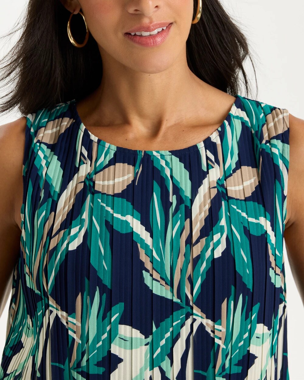 Travelers Palm Pleated Chiffon Tank