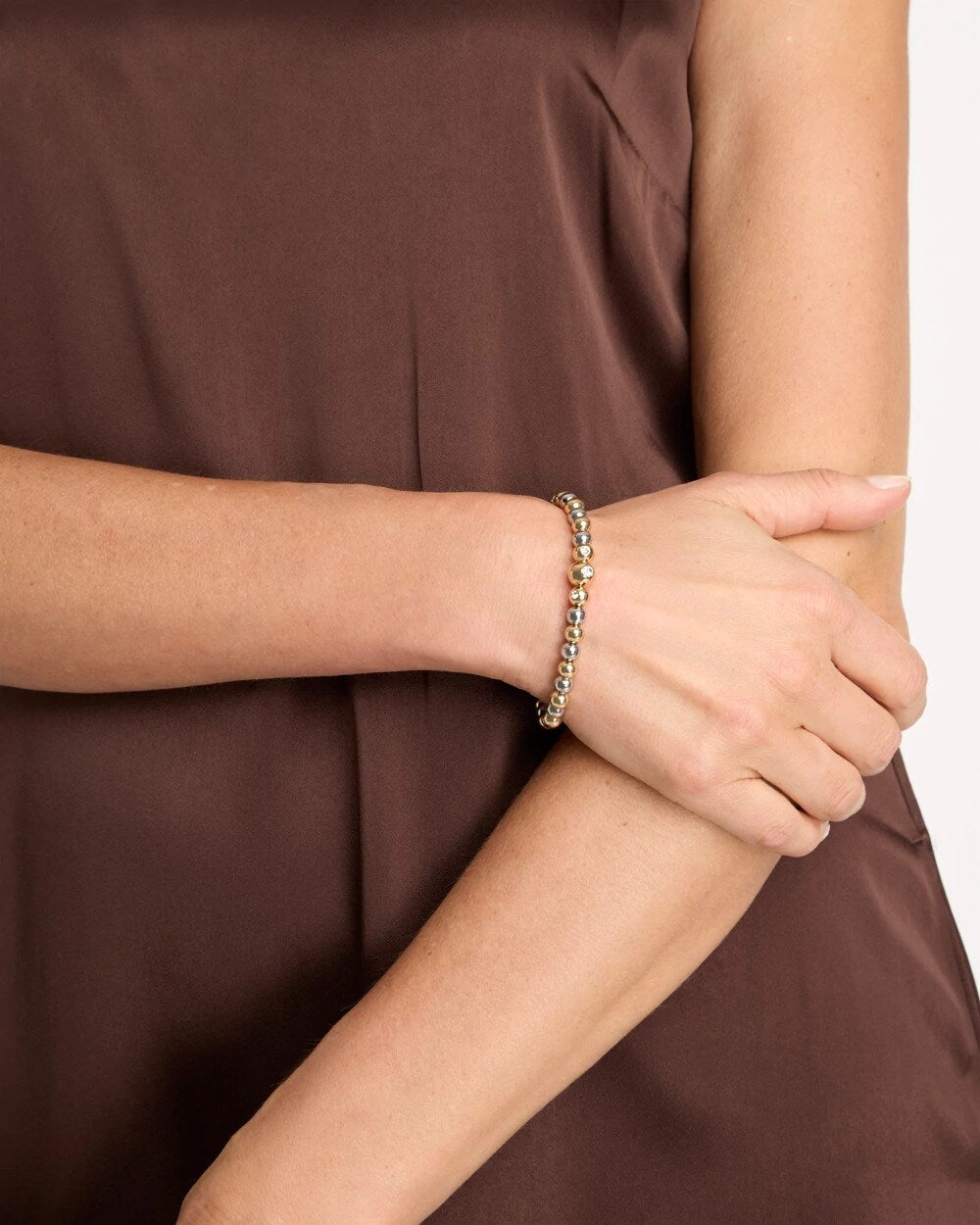 Mixed Metal Beaded Stretch Bracelet