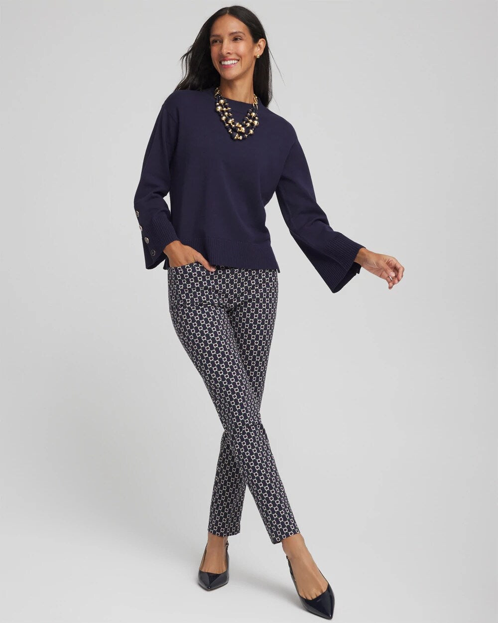 Button Sleeve Crewneck Pullover