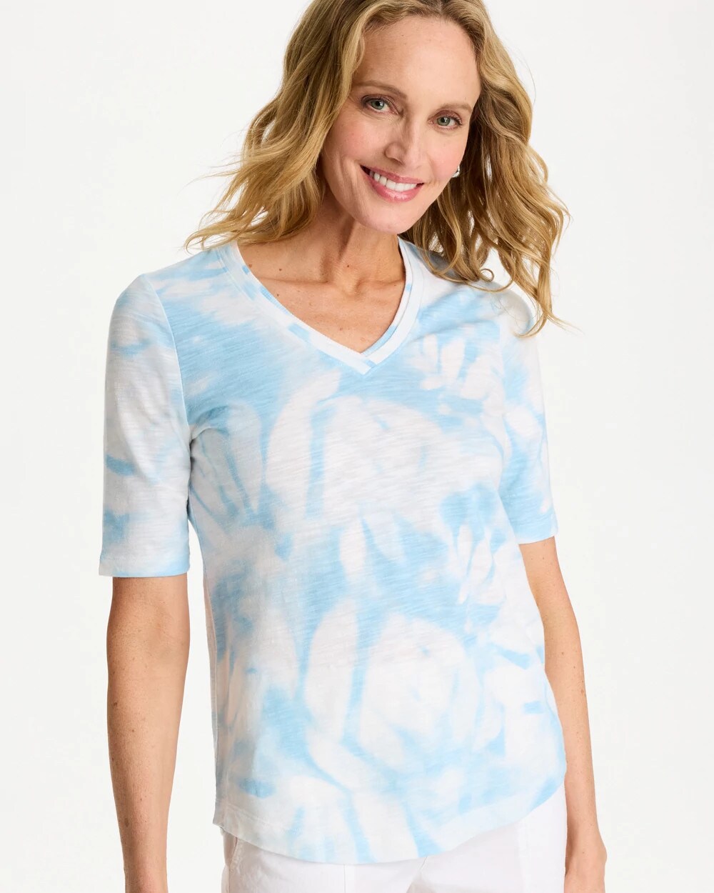 Tie-Dye Palm Cotton Slub V-Neck Tee