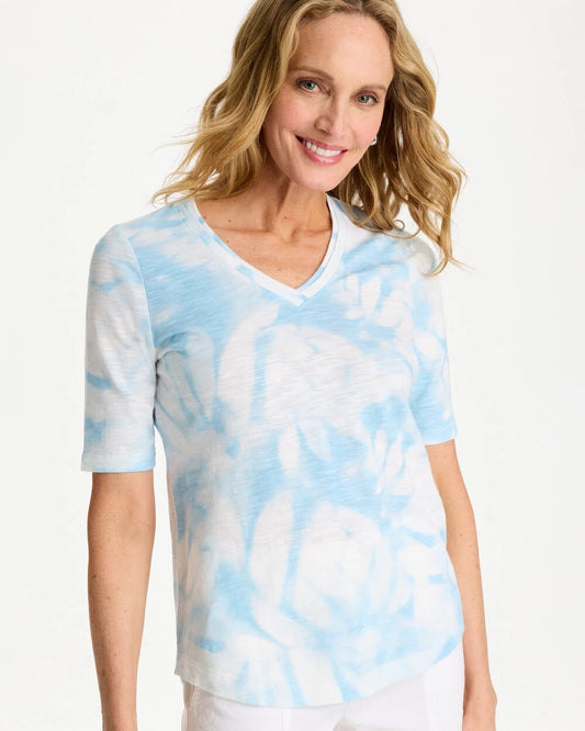 Tie-Dye Palm Cotton Slub V-Neck Tee
