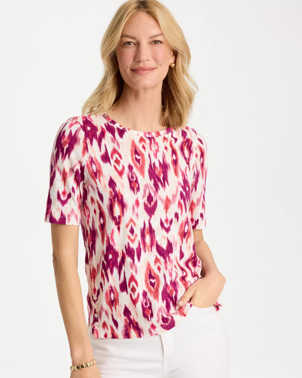 Printed Cotton Slub Scoop Neck Tee