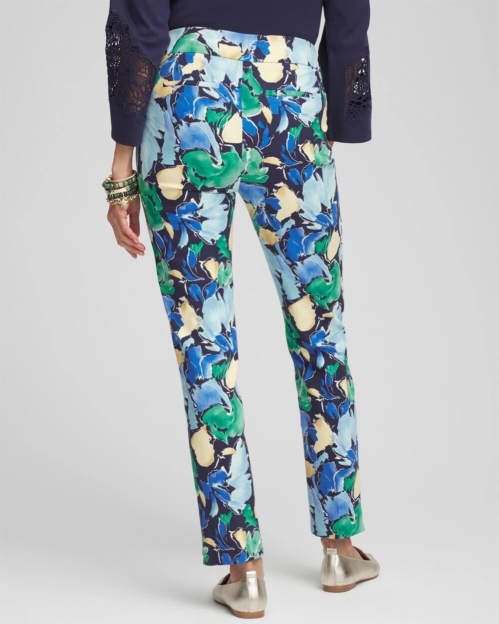 Brigitte Slub Floral Slim Ankle Pants