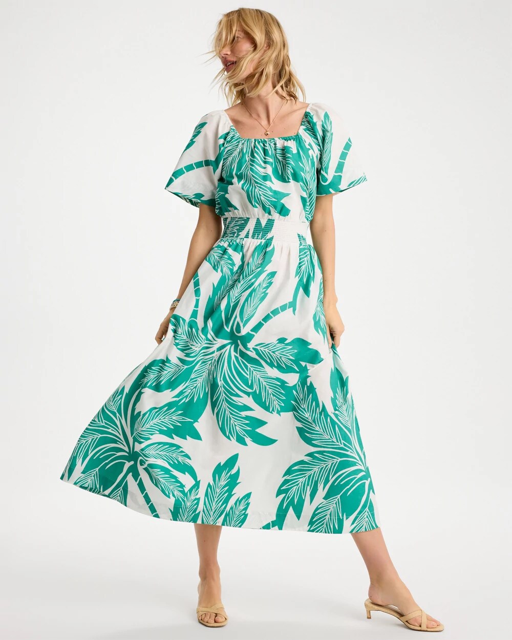 Poplin Cotton Off-Shoulder Printed Dress
