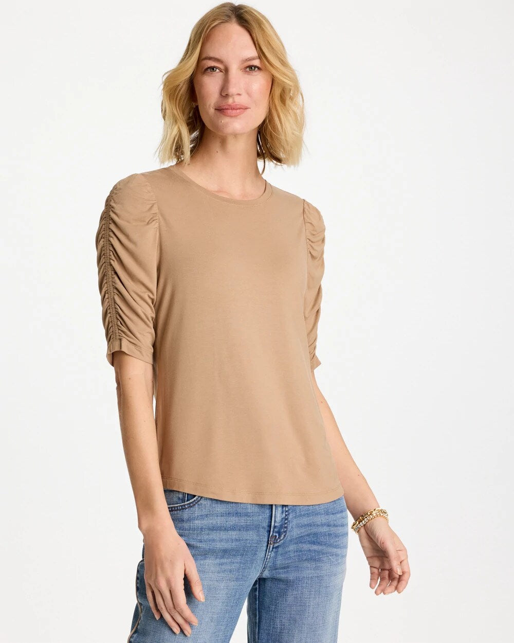 Touch of Cool Ruched Sleeve Knit Tee