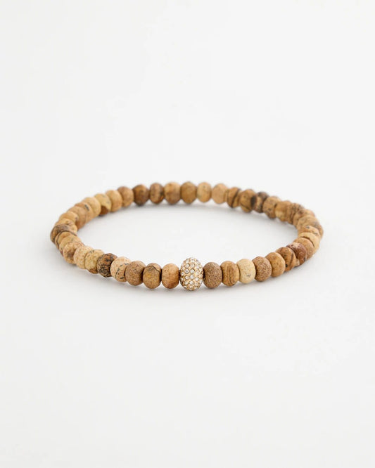 Genuine Jasper Stone Slice Pave Bracelet