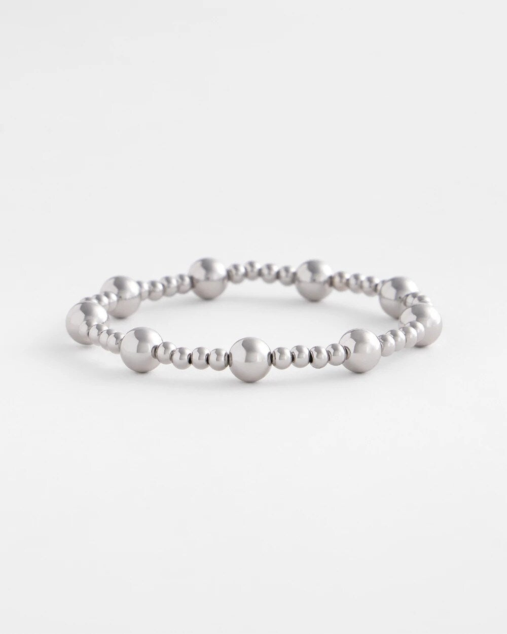 Silver-tone Medium Bead Stretch Bracelet
