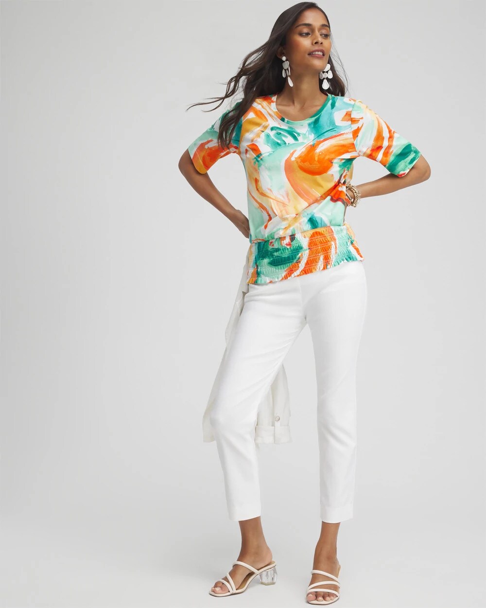 Touch of Cool Abstract Smocked Waist Tee