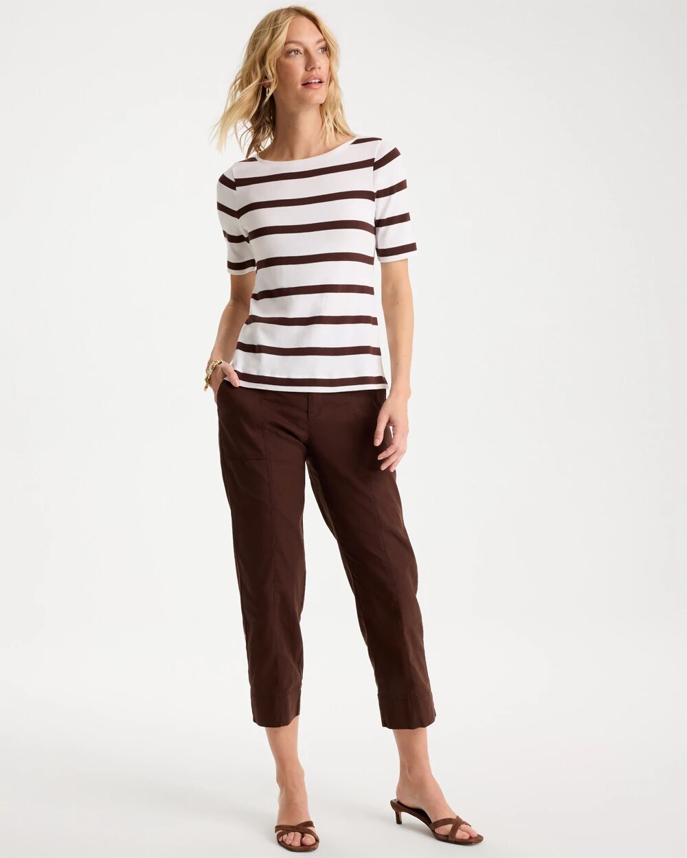 Striped Pima Elbow Sleeve Tee