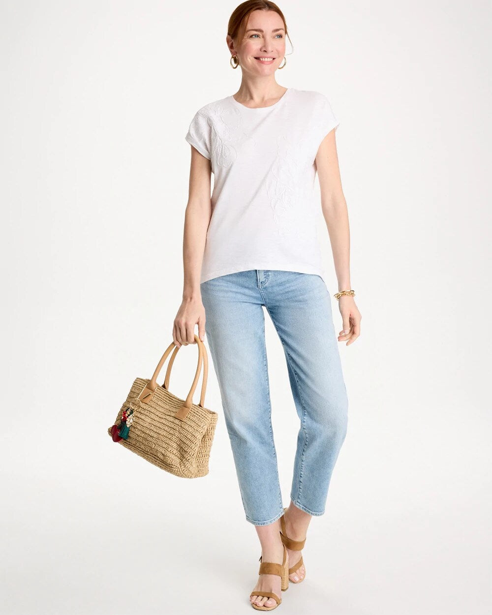 Cotton Slub Embroidered Wedge Tee