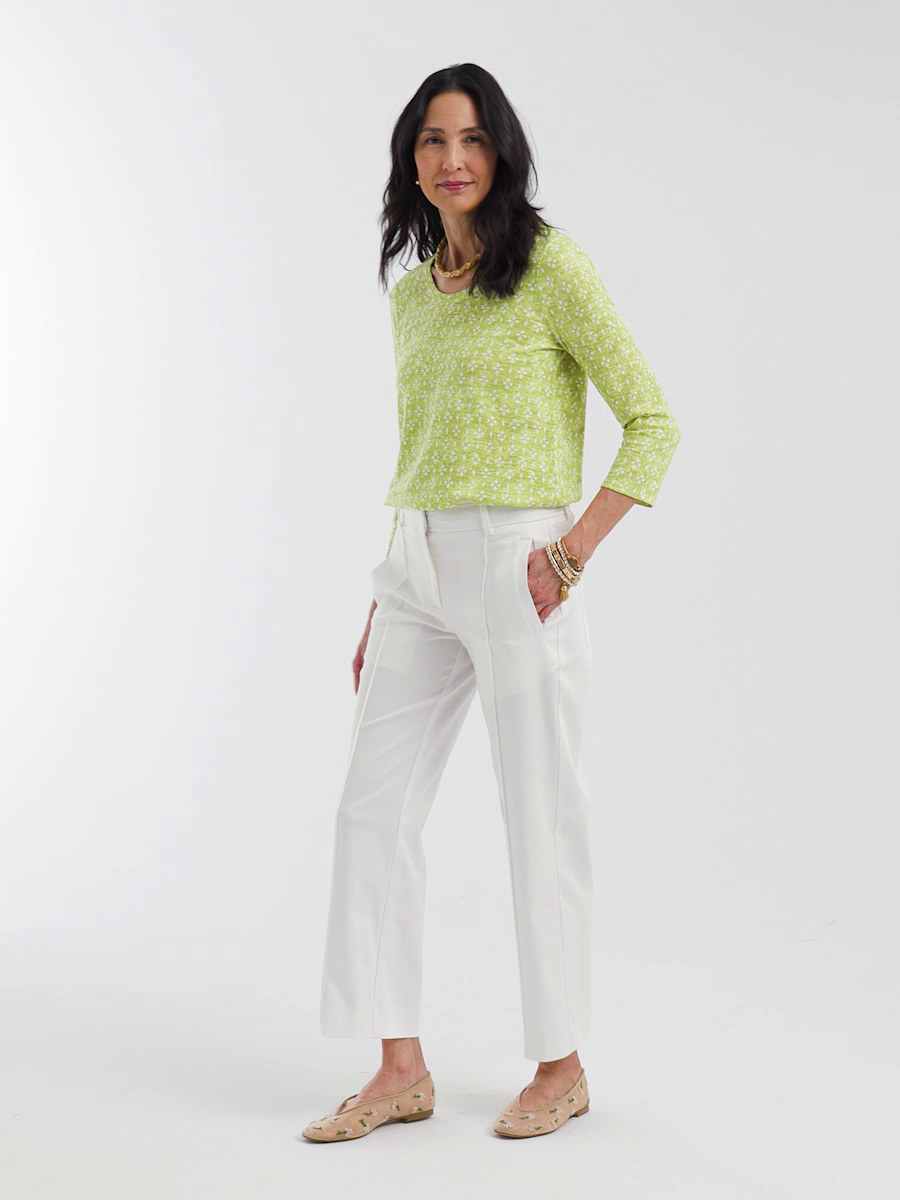 Stretch Sateen Straight Cropped Pants