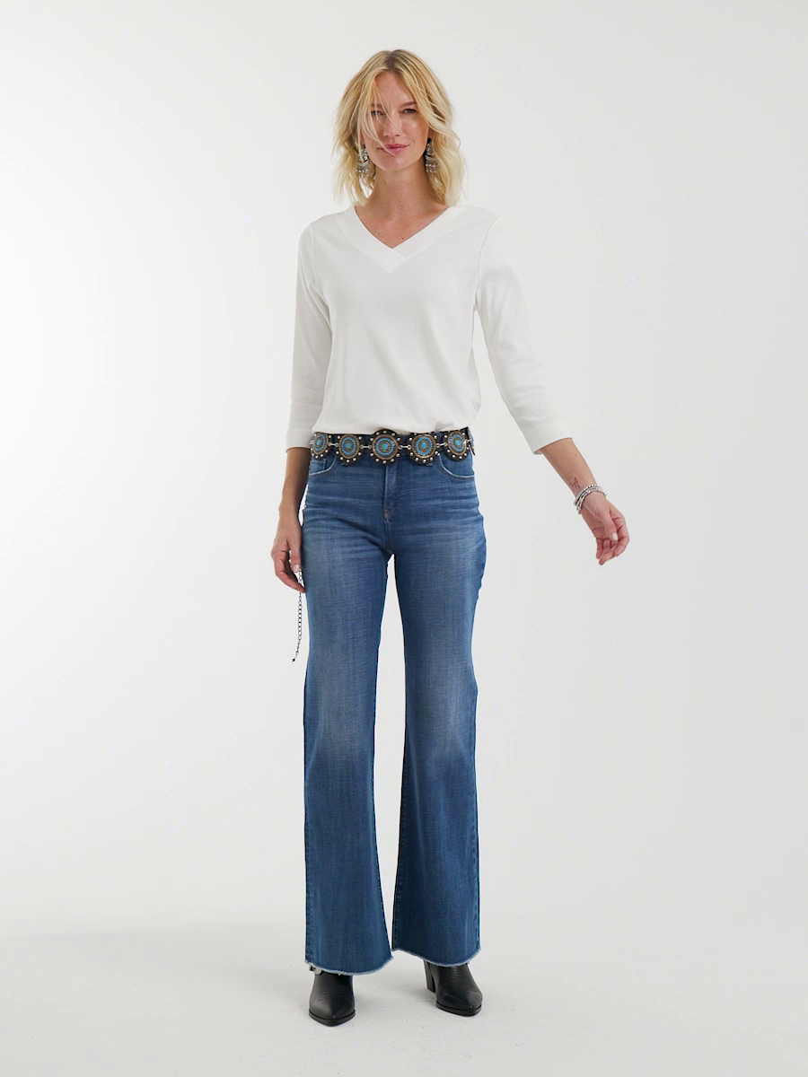 Girlfriend Frayed Flared Jeans