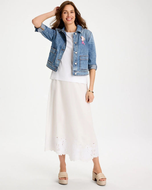 Twill Embroidered Hem Skirt