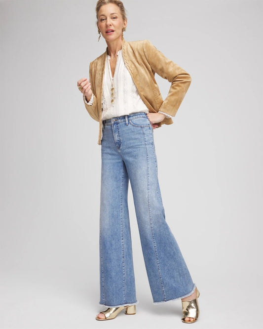 High-Rise Wide-Leg Frayed Jeans
