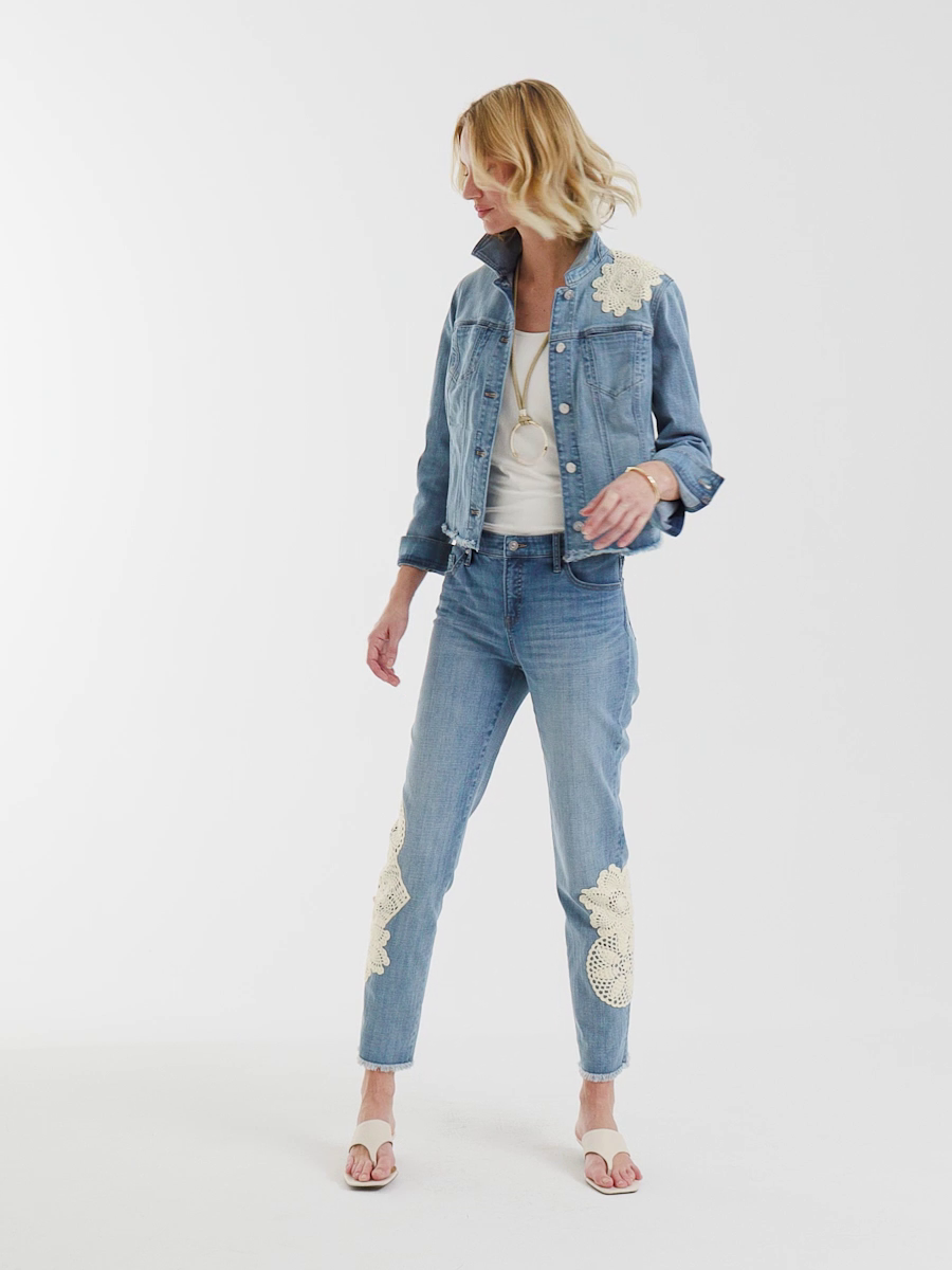 Girlfriend Slim Crochet Fray Ankle Jeans