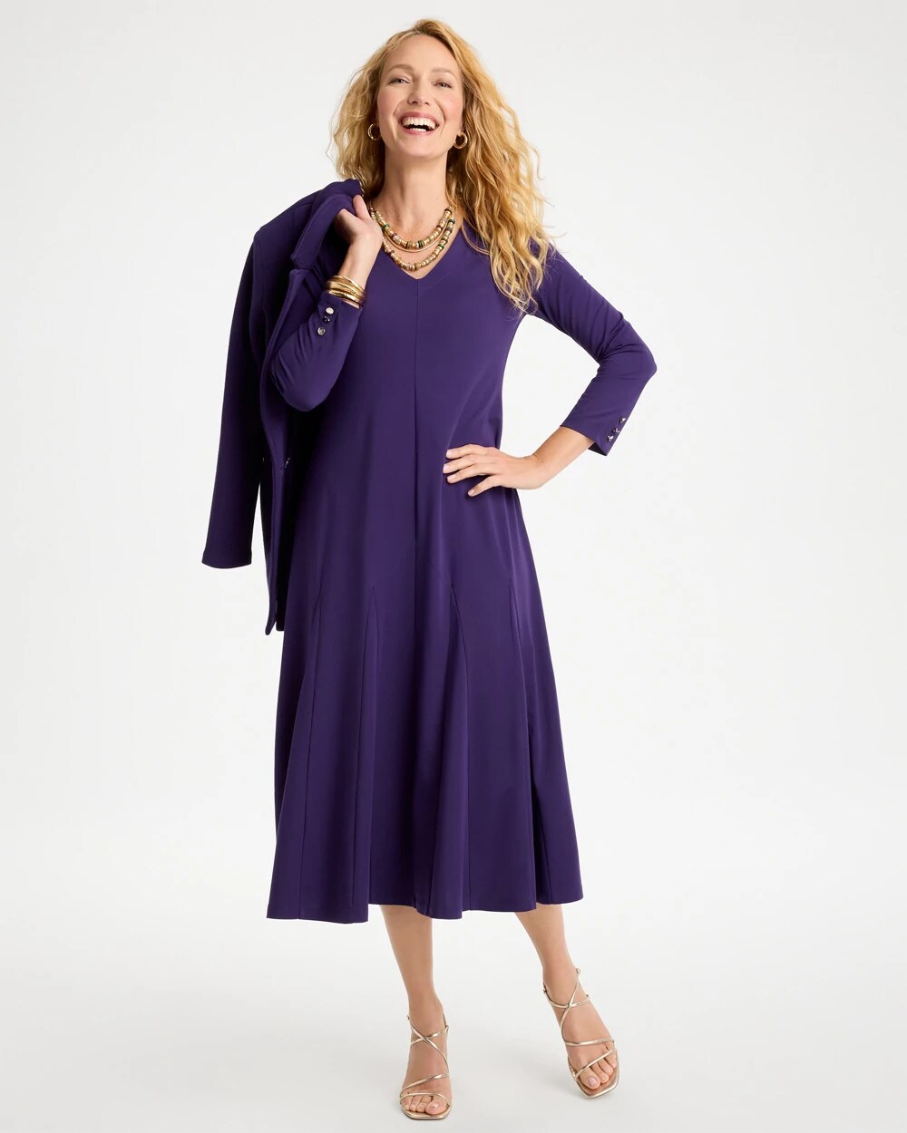 Ponte Godet Long-Sleeve Dress