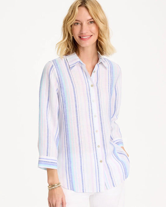 No Iron Linen Striped Shirt