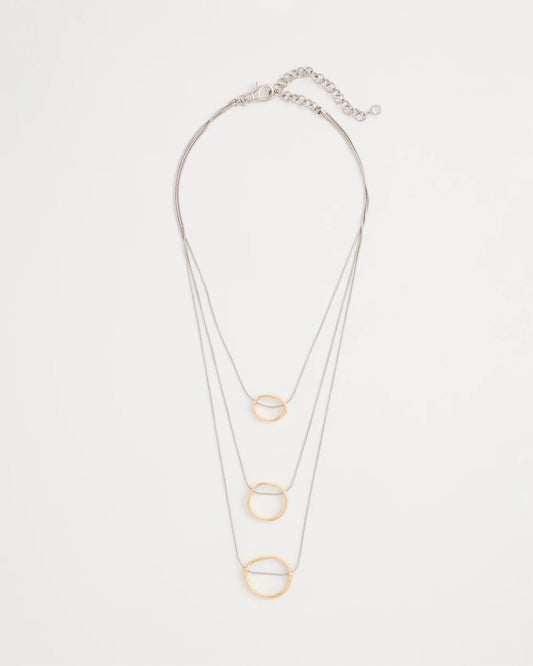 Mixed Metal Triple Circle Pendant Necklace