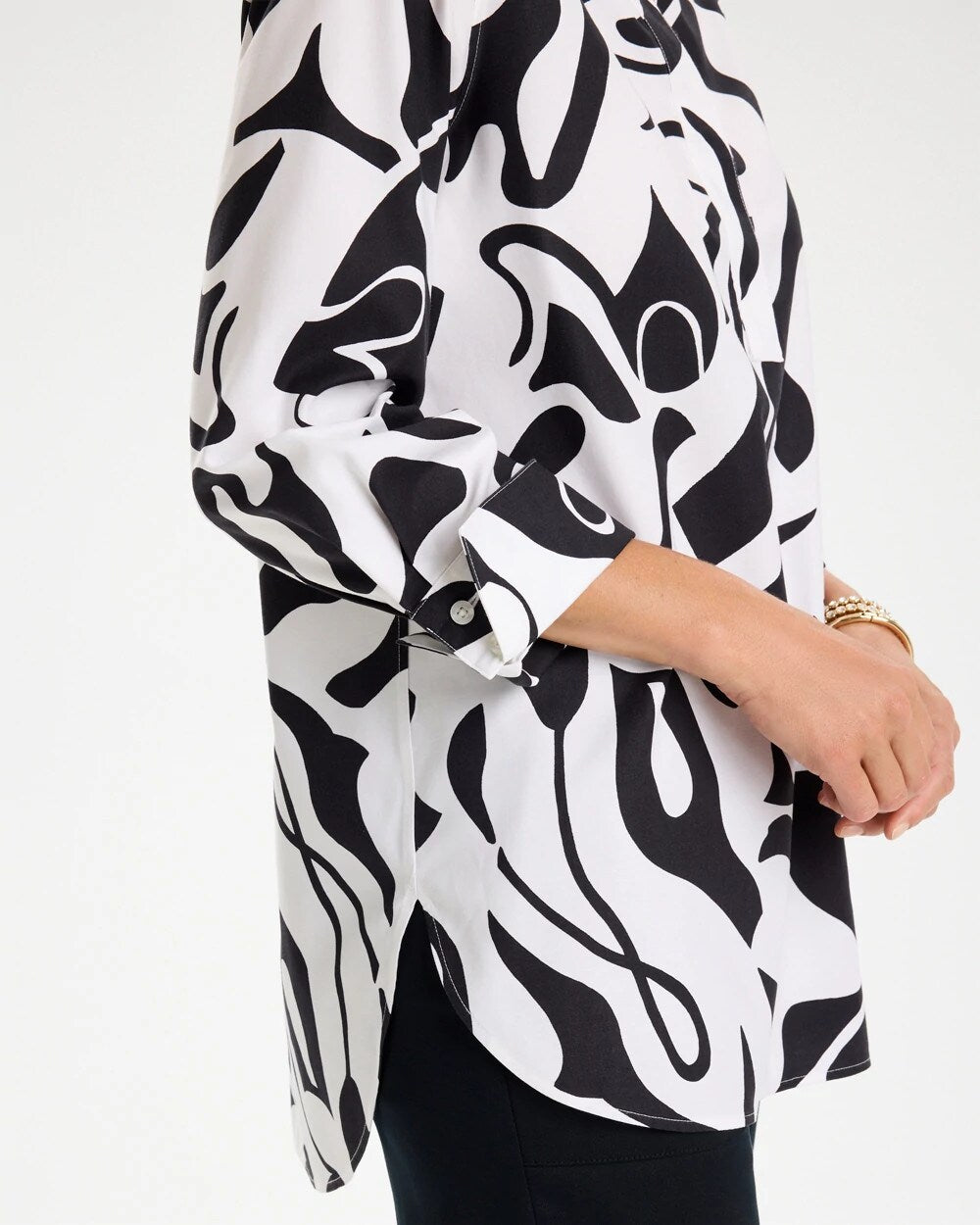 No Iron Stretch Two-Tone Print Tunic