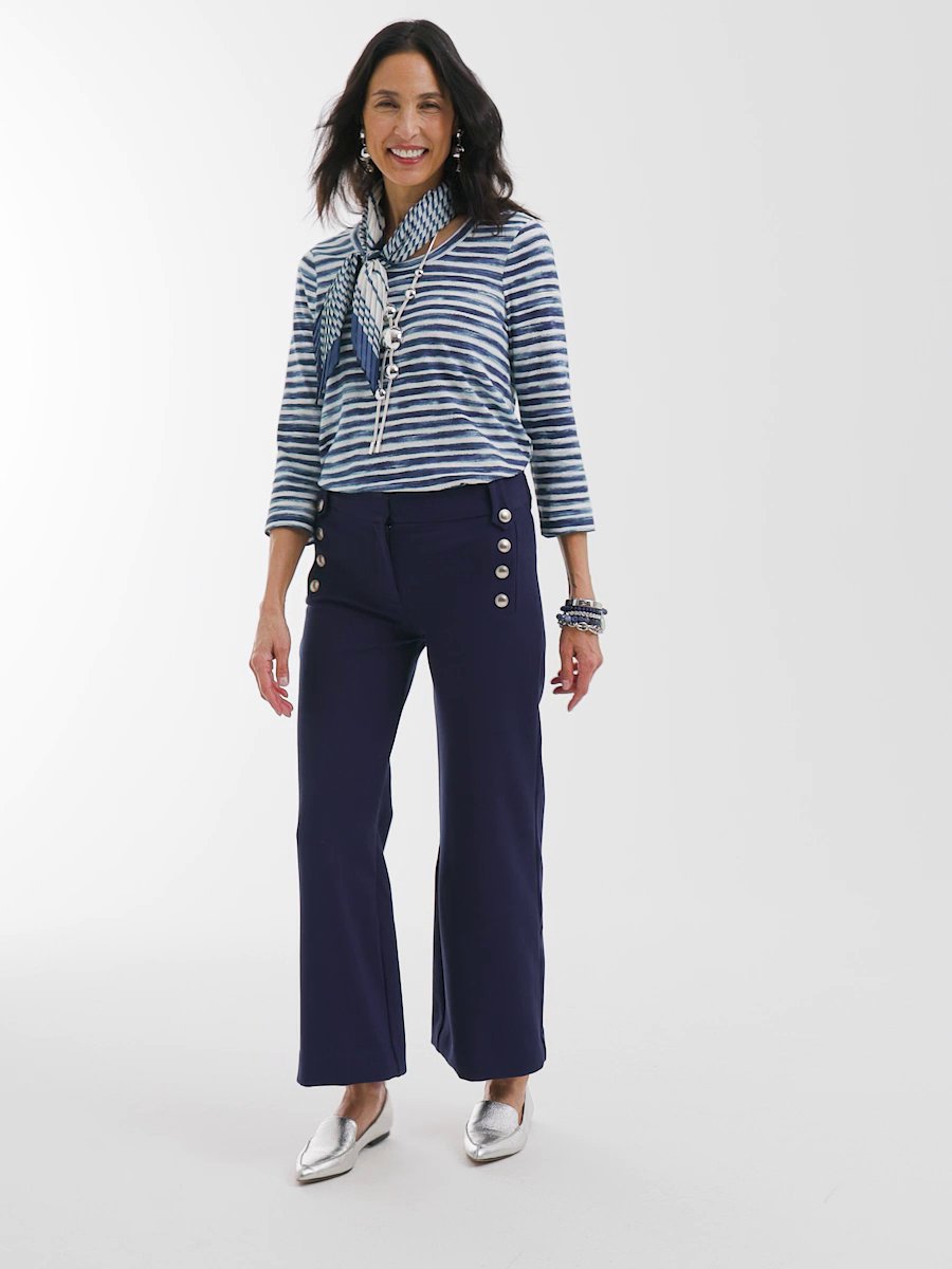 Button Knit Twill Cropped Pants
