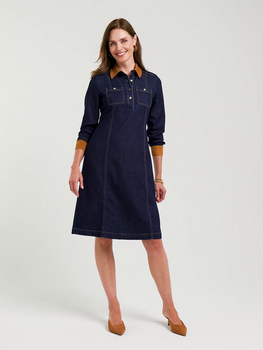Denim Faux Suede Detail Dress