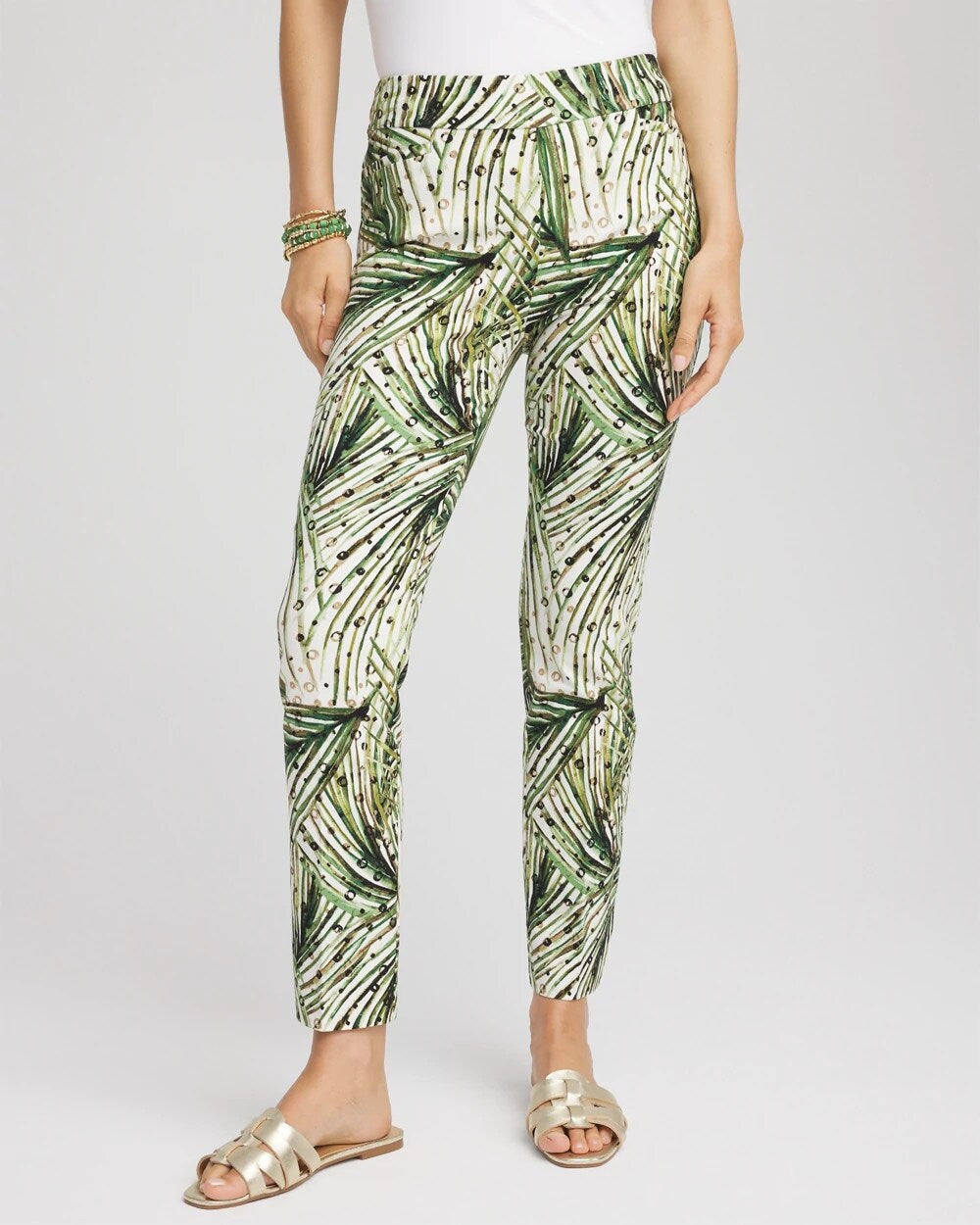 Brigitte Slim Ankle Palm-Print Pants