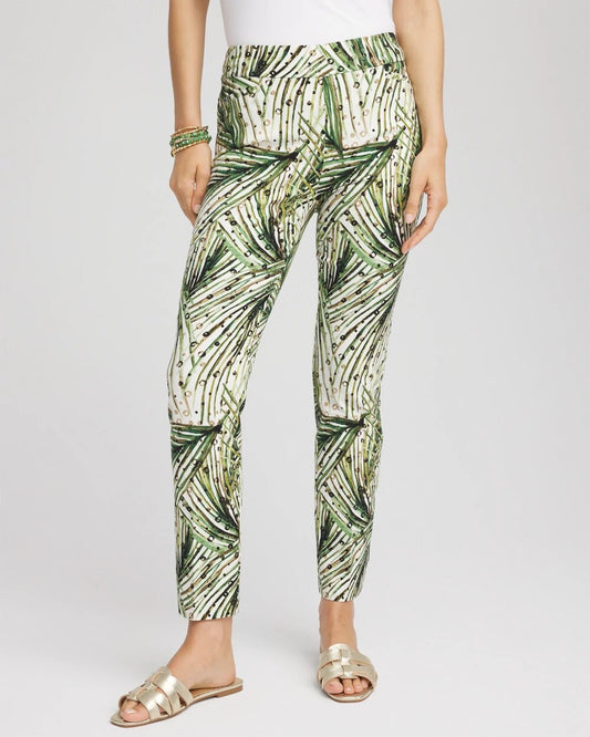 Brigitte Slim Ankle Palm-Print Pants
