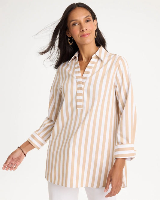 No Iron Stretch Neutral Striped Tunic