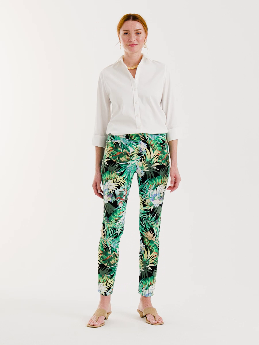 Printed Brigitte Slim Pull-On Ankle Pants