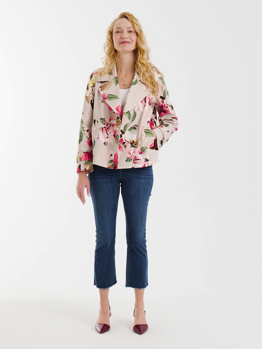 Cotton-Stretch Floral Trench Coat