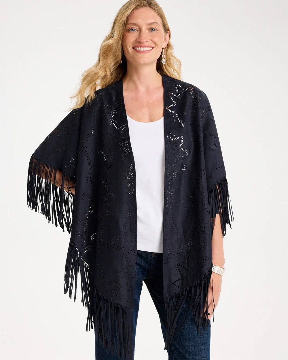 Cutout Faux Suede Fringe Ruana