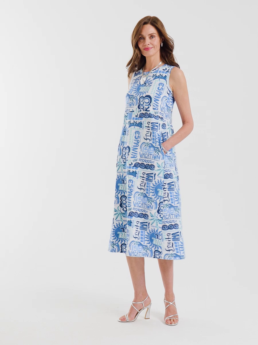 Soft-Stretch Sleeveless Tropical Dress