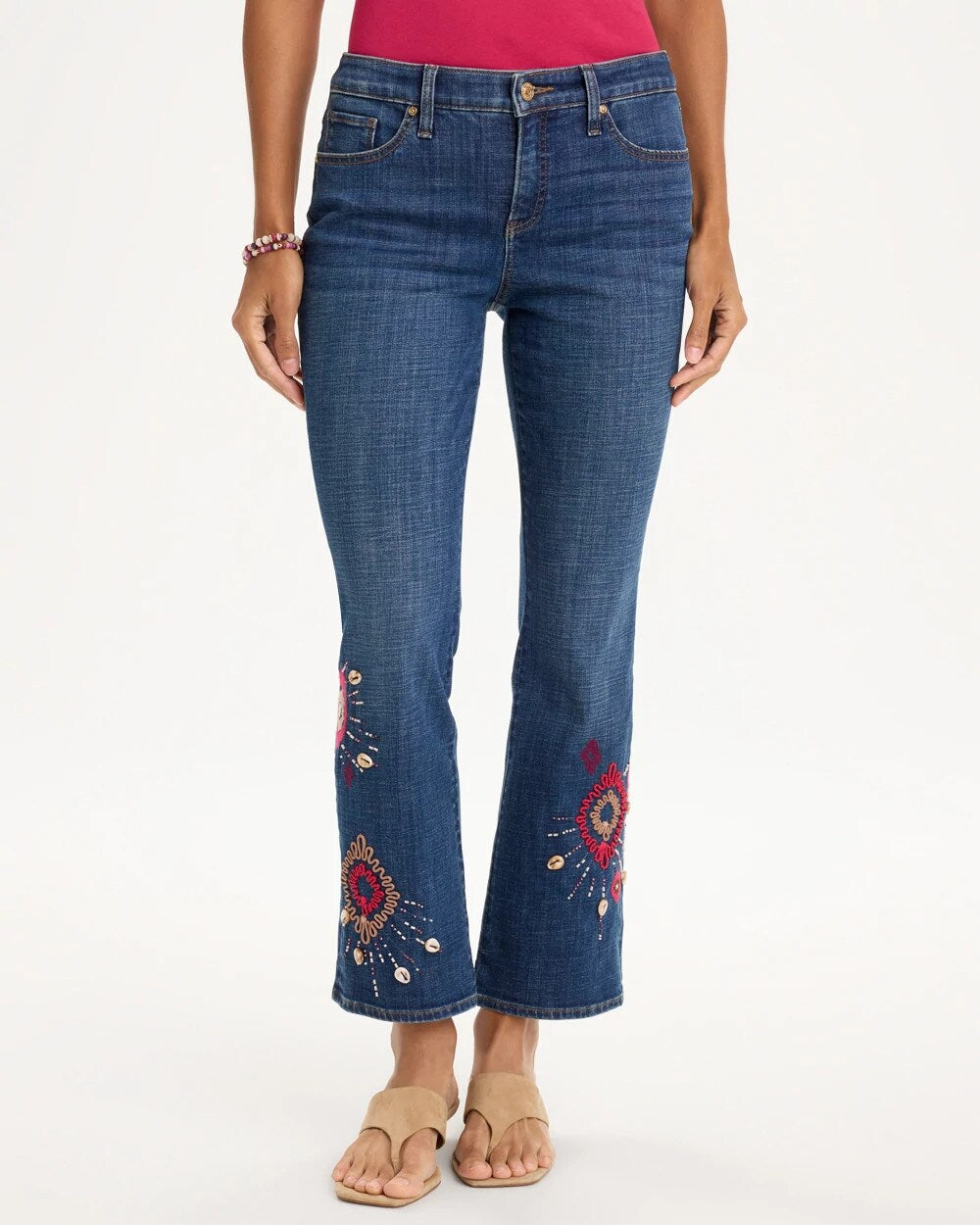 Girlfriend Tropical Soutache Flared Crop Jeans