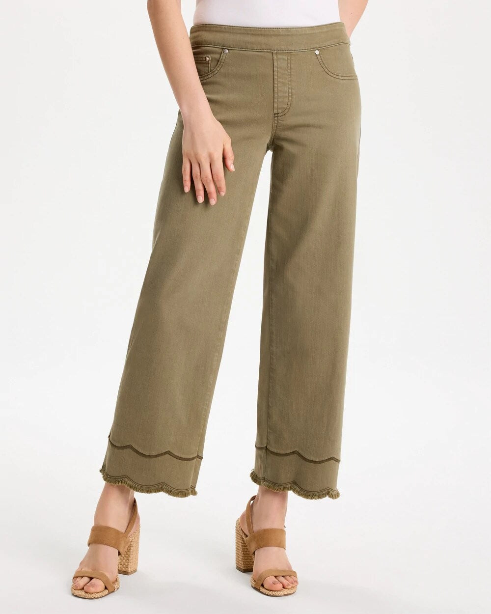 Scallop Pull-On Wide-Leg Crop Jeans