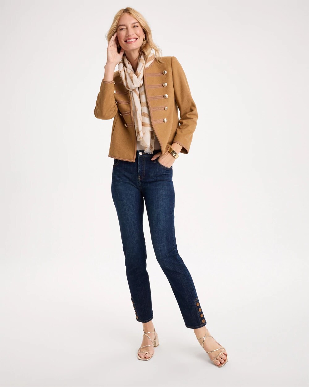 Girlfriend Slim Faux Leather Hem Ankle Jeans