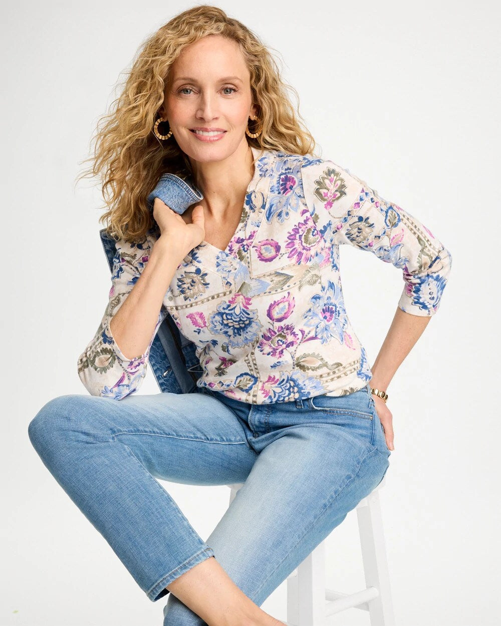 Printed V-Neck Pima Tee