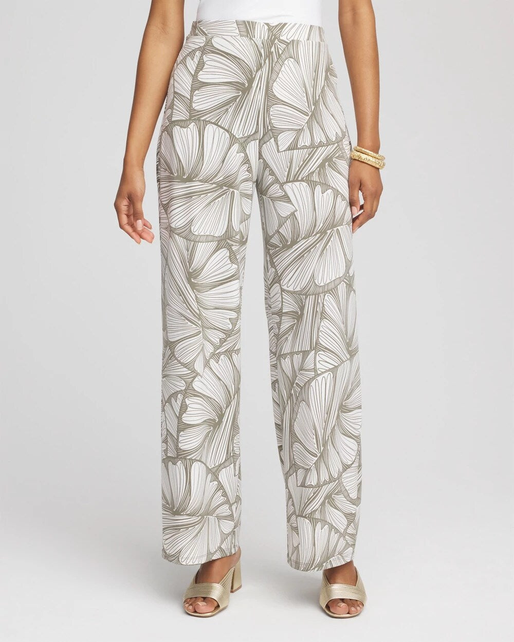 Travelers Abstract Leaf Print Knit Wide-Leg Pants