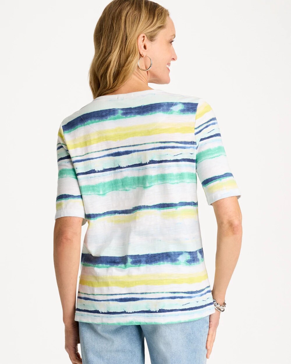 Striped Cotton Slub Elbow-Sleeve Tee