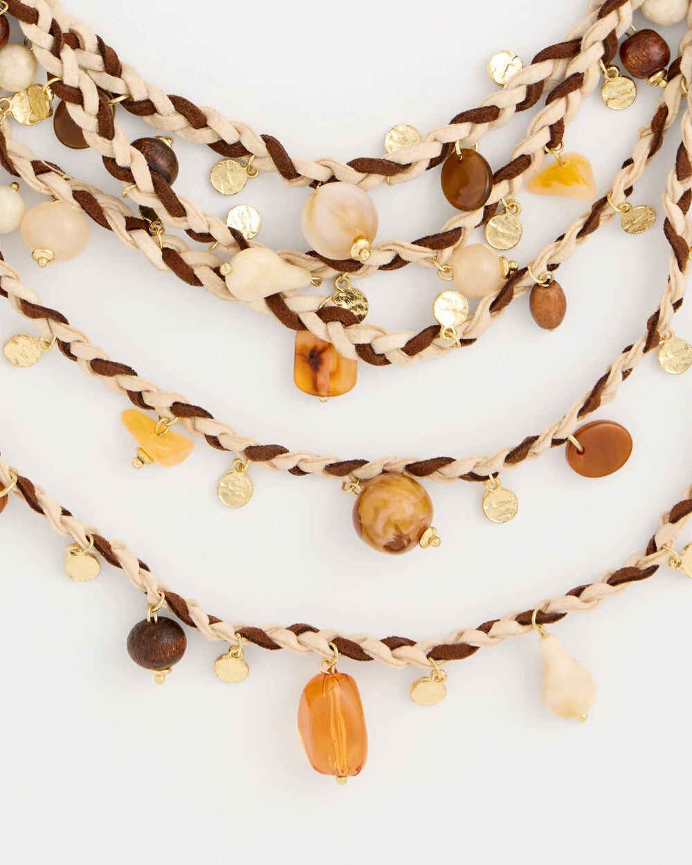 Neutral Beaded Layered Braided Necklace