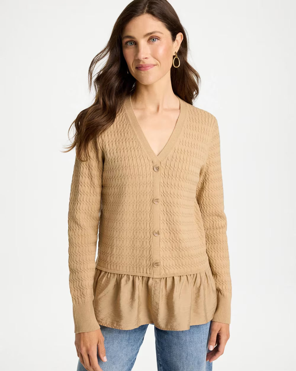 Woven Cotton-Blend Peplum Pullover
