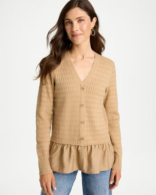 Woven Cotton-Blend Peplum Pullover