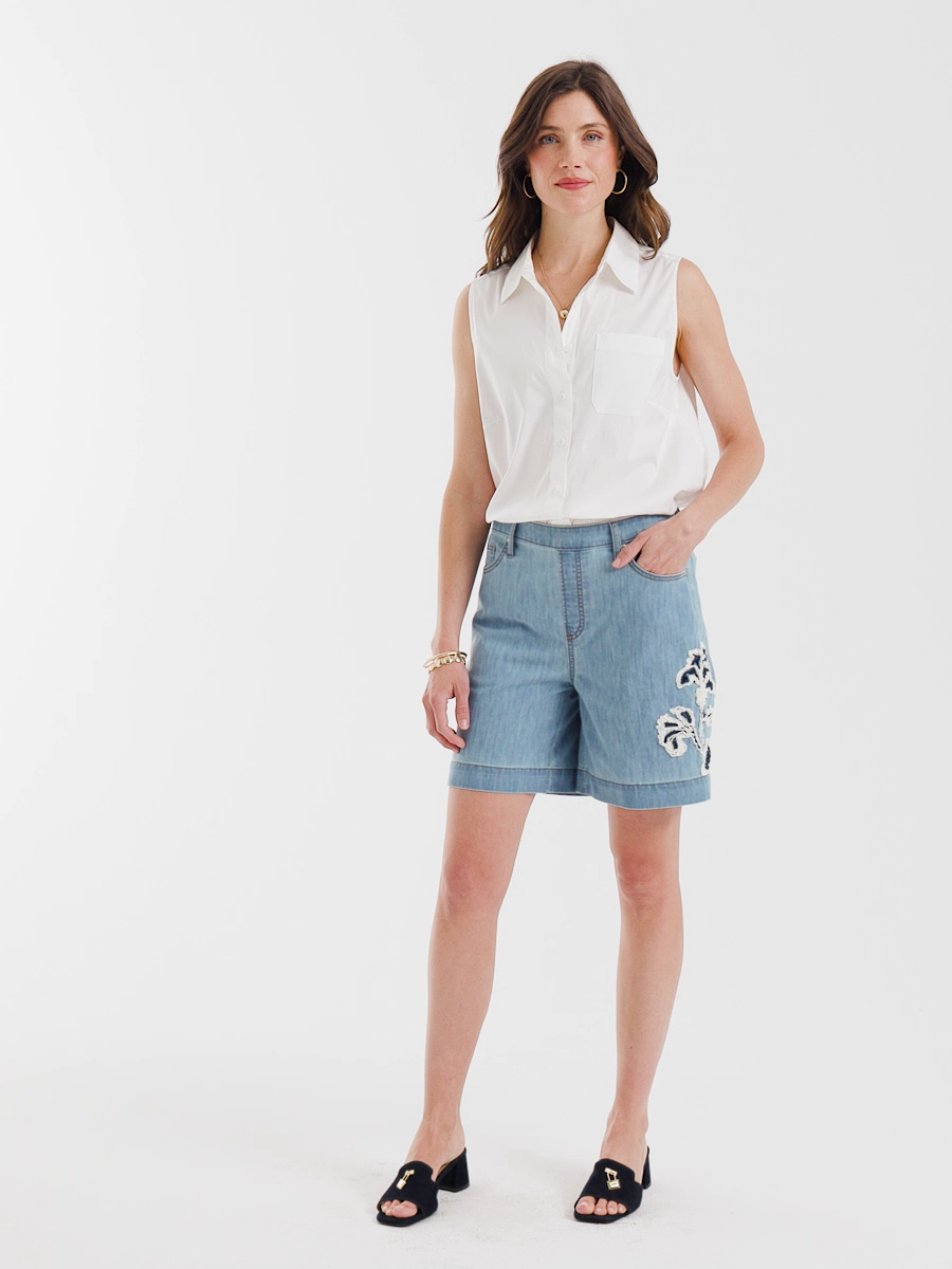Embellished Lightweight Jean Shorts
