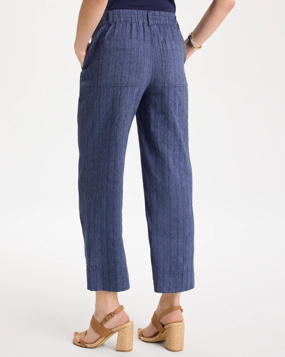 Pinstripe Soft-Stretch Linen Crop Pant
