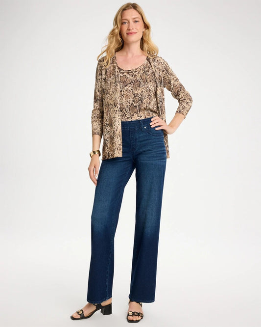 Pull-On Knit Denim Wide-Leg Jean