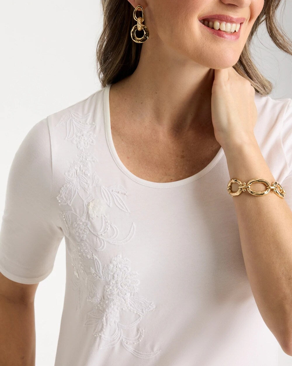 Sequin Embroidered Floral Tee