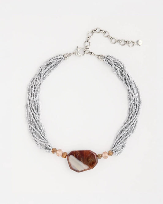 Neutral Beaded Pendant Necklace