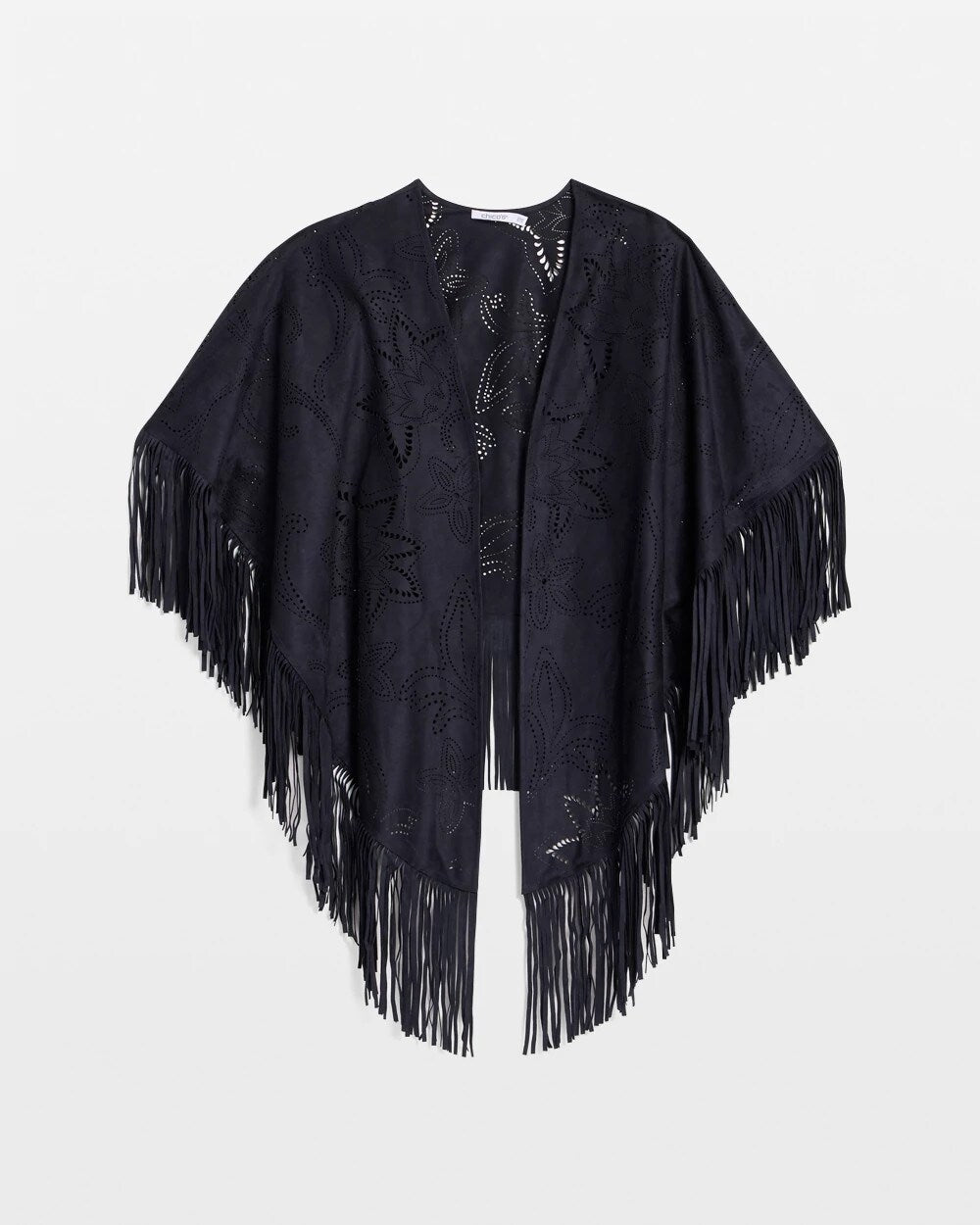 Cutout Faux Suede Fringe Ruana